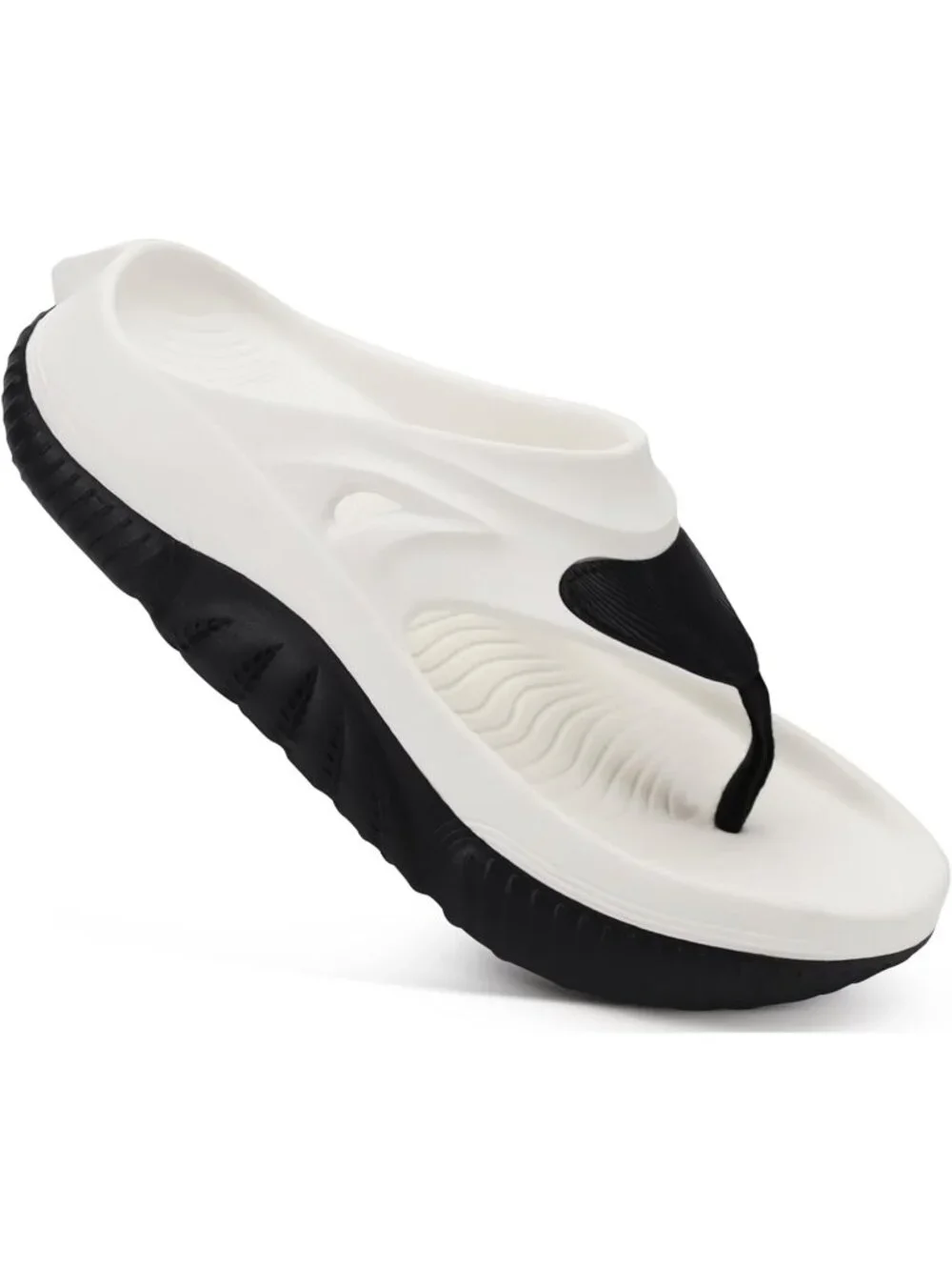 Men's Black White Orthopaedic Foot bed Flip Flops Fabric Toe Post Beach Sandals